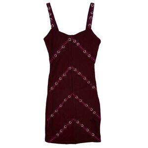 NWT Edgy Burgundy Bodycon Mini Dress Grommet Straps Chevron Punk Rock Grunge Alt